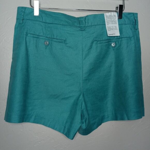 Level 99 Cindie Linen  Blend Teal Shorts - Picture 5 of 5